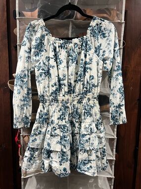 Gap x LoveShack Fancy Blue Floral Smocked Waist Tiered Mini Dress Girls XL